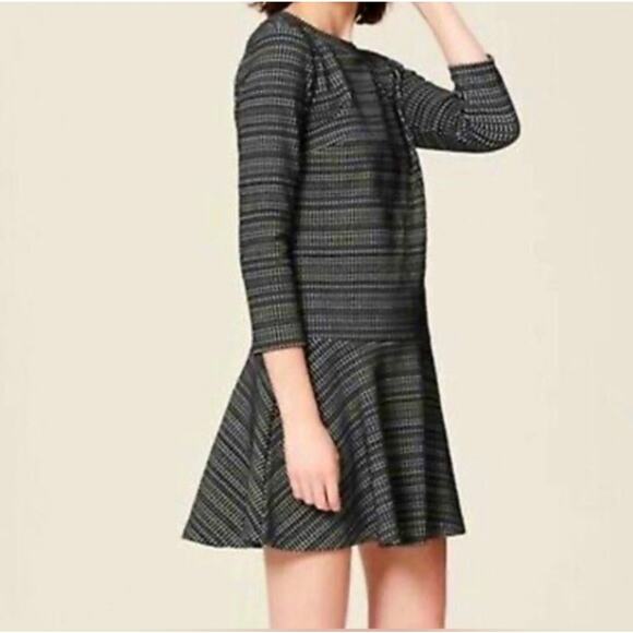LOFT Drop Waist Geometric Print Knit Dress Women's S | Black White Transitional - Picture 4 of 10